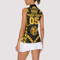 Custom Polynesia Beach Volleyball Women Sleeveless Polo Shirt Gold Polynesian Tribal Pattern - Polynesian Pride