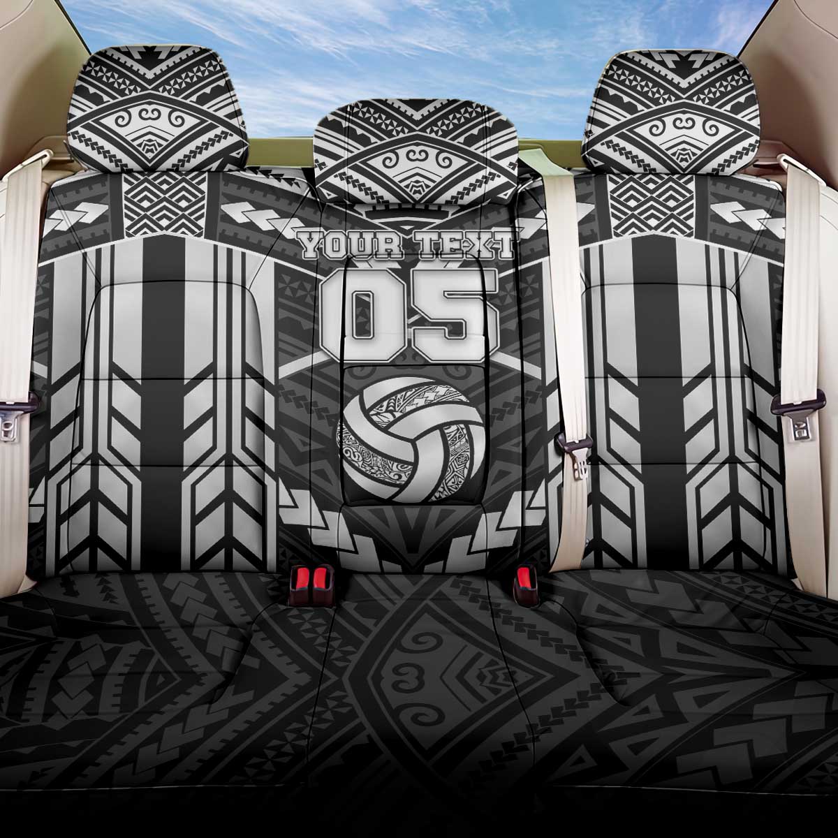 Custom Polynesia Beach Volleyball Back Car Seat Cover Polynesian Tribal Pattern LT05 One Size Black - Polynesian Pride
