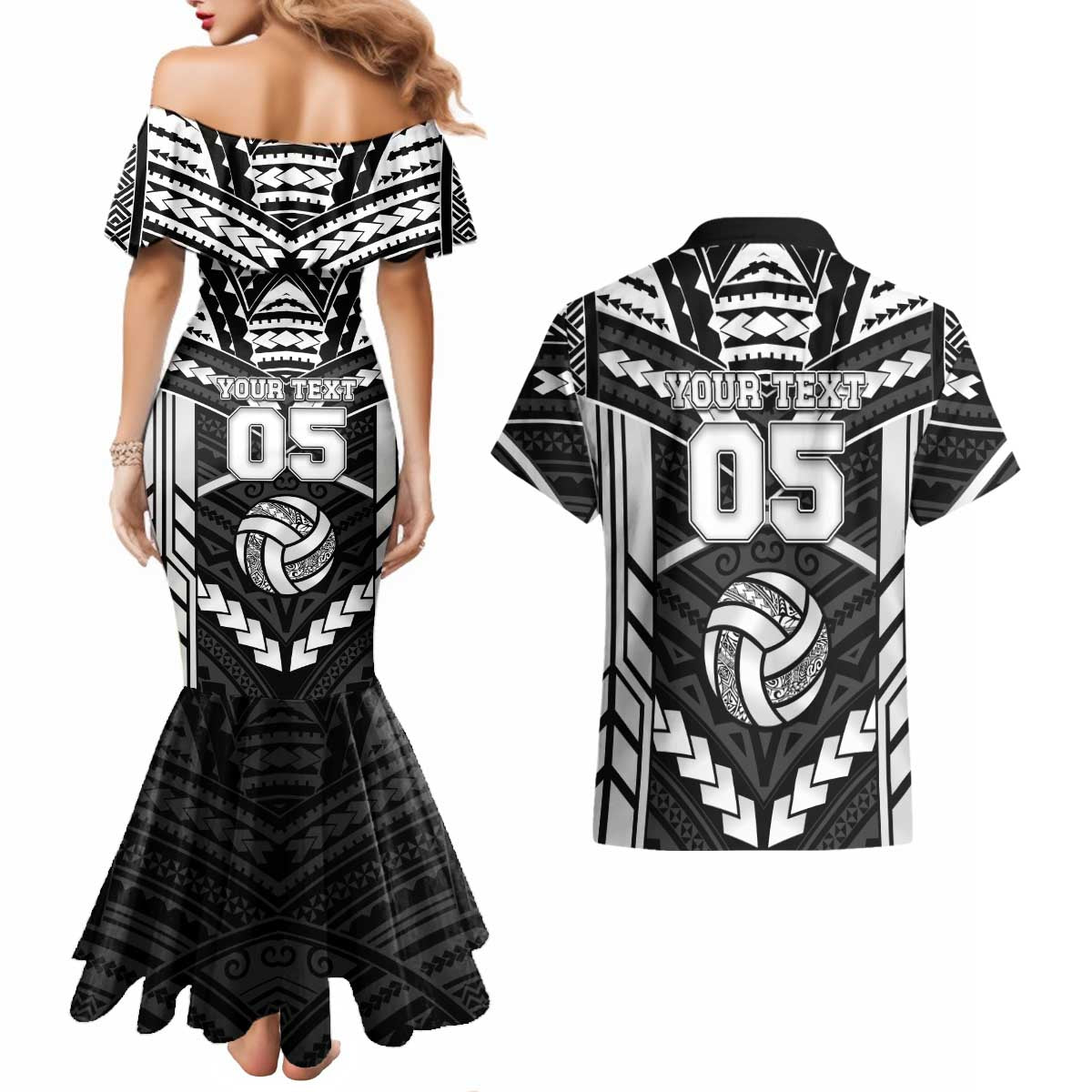 Custom Polynesia Beach Volleyball Couples Matching Mermaid Dress and Hawaiian Shirt Polynesian Tribal Pattern LT05 - Polynesian Pride