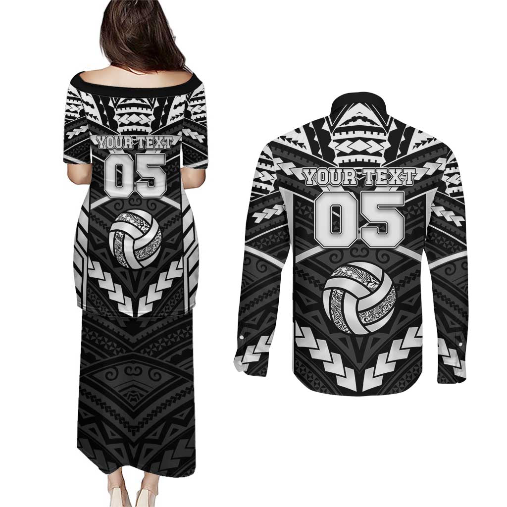 Custom Polynesia Beach Volleyball Couples Matching Puletasi and Long Sleeve Button Shirt Polynesian Tribal Pattern LT05 - Polynesian Pride