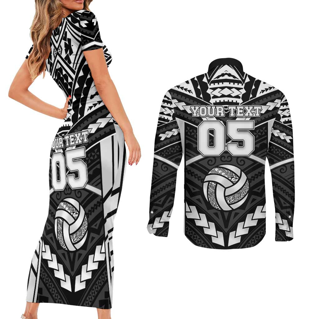Custom Polynesia Beach Volleyball Couples Matching Short Sleeve Bodycon Dress and Long Sleeve Button Shirt Polynesian Tribal Pattern LT05 - Polynesian Pride