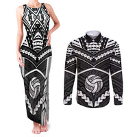 Custom Polynesia Beach Volleyball Couples Matching Tank Maxi Dress and Long Sleeve Button Shirt Polynesian Tribal Pattern LT05 Black - Polynesian Pride