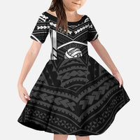 Custom Polynesia Beach Volleyball Family Matching Off The Shoulder Long Sleeve Dress and Hawaiian Shirt Polynesian Tribal Pattern LT05 Daughter's Dress Black - Polynesian Pride