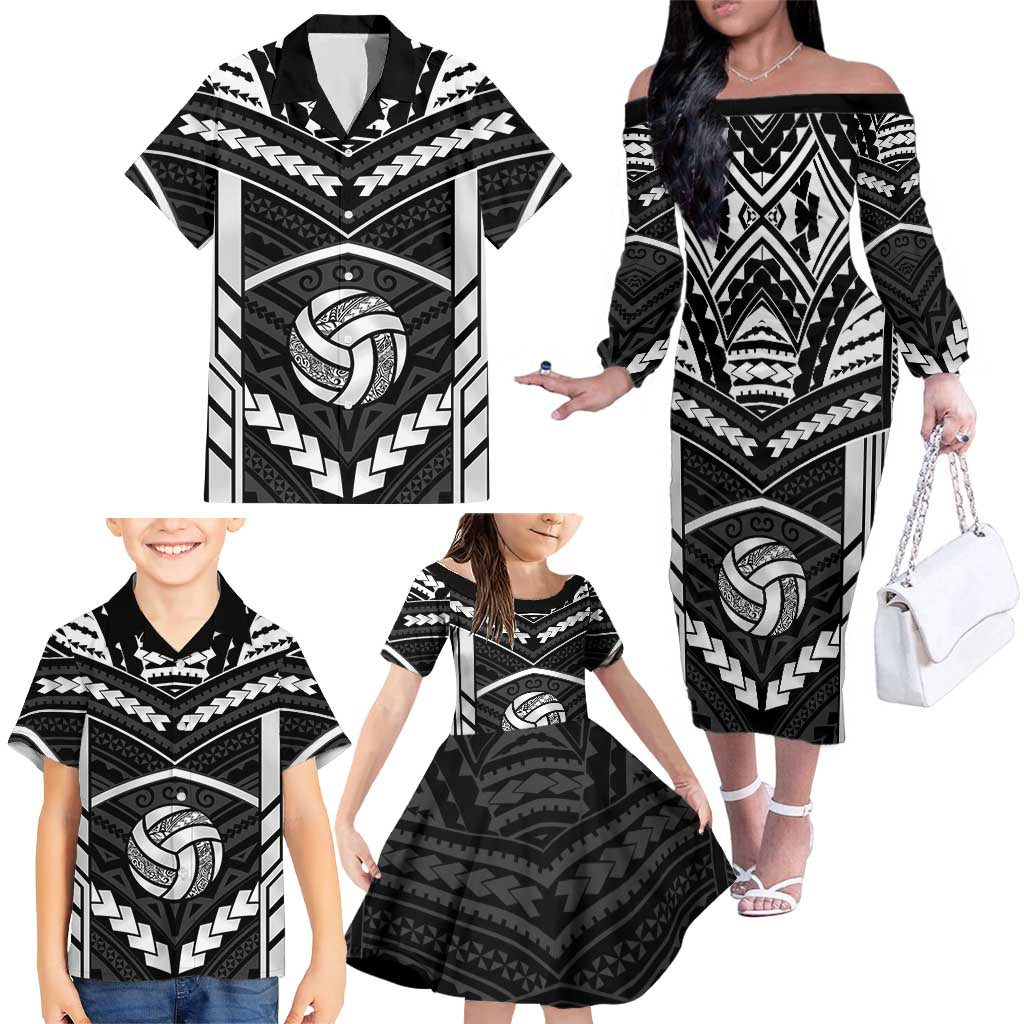 Custom Polynesia Beach Volleyball Family Matching Off The Shoulder Long Sleeve Dress and Hawaiian Shirt Polynesian Tribal Pattern LT05 - Polynesian Pride