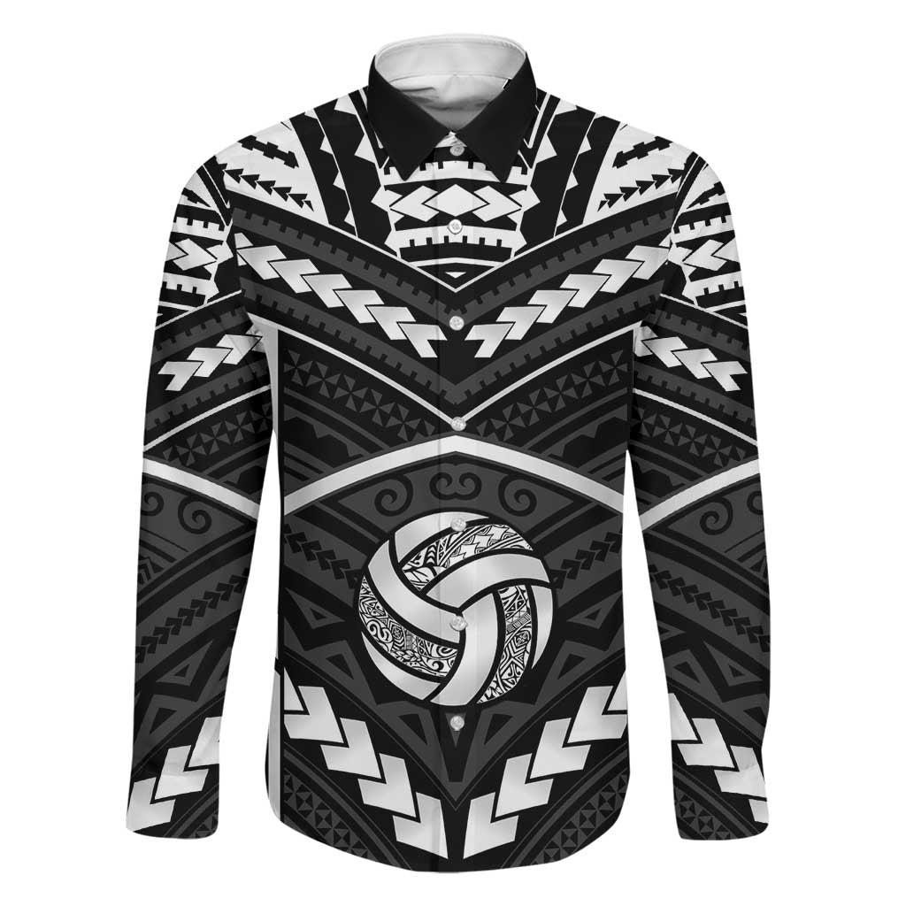 Custom Polynesia Beach Volleyball Family Matching Off The Shoulder Long Sleeve Dress and Hawaiian Shirt Polynesian Tribal Pattern LT05 Dad's Shirt - Long Sleeve Black - Polynesian Pride