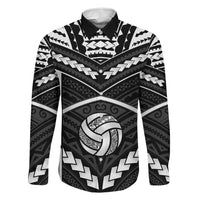 Custom Polynesia Beach Volleyball Family Matching Off The Shoulder Long Sleeve Dress and Hawaiian Shirt Polynesian Tribal Pattern LT05 Dad's Shirt - Long Sleeve Black - Polynesian Pride