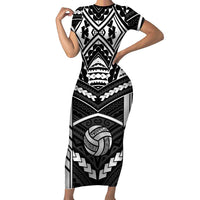 Custom Polynesia Beach Volleyball Family Matching Short Sleeve Bodycon Dress and Hawaiian Shirt Polynesian Tribal Pattern LT05 Mom's Dress Black - Polynesian Pride