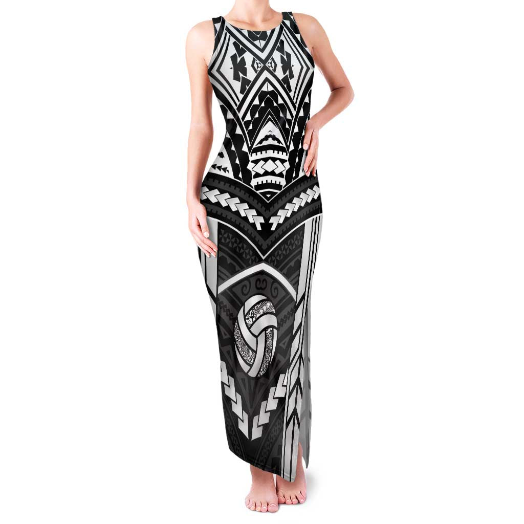 Custom Polynesia Beach Volleyball Family Matching Tank Maxi Dress and Hawaiian Shirt Polynesian Tribal Pattern LT05 Mom's Dress Black - Polynesian Pride