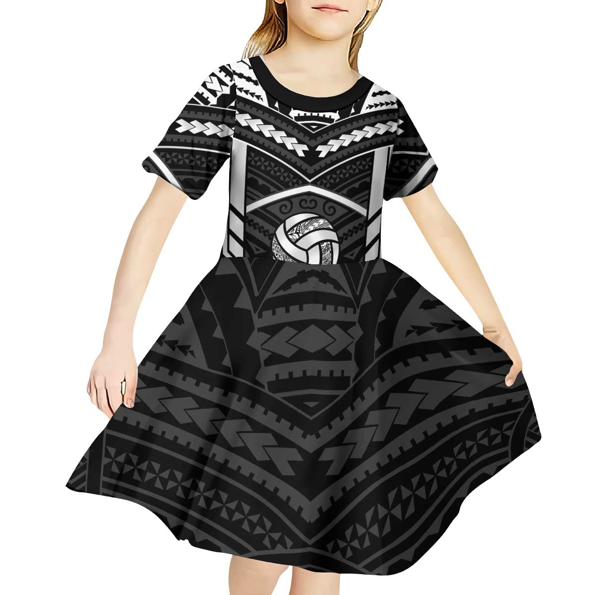Custom Polynesia Beach Volleyball Kid Short Sleeve Dress Polynesian Tribal Pattern LT05 - Polynesian Pride