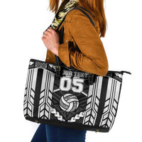 Custom Polynesia Beach Volleyball Leather Tote Bag Polynesian Tribal Pattern LT05 Black - Polynesian Pride