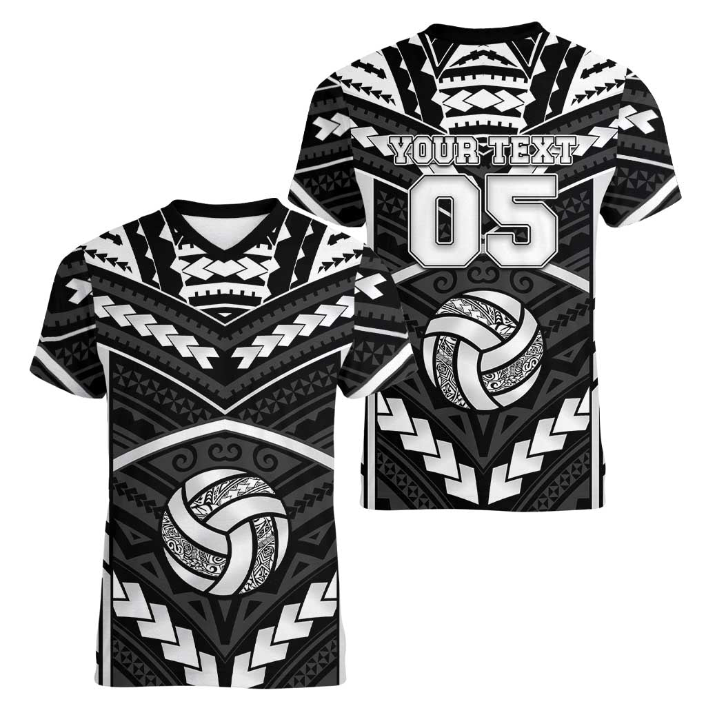 Custom Polynesia Beach Volleyball Women V-Neck T-Shirt Polynesian Tribal Pattern - Polynesian Pride