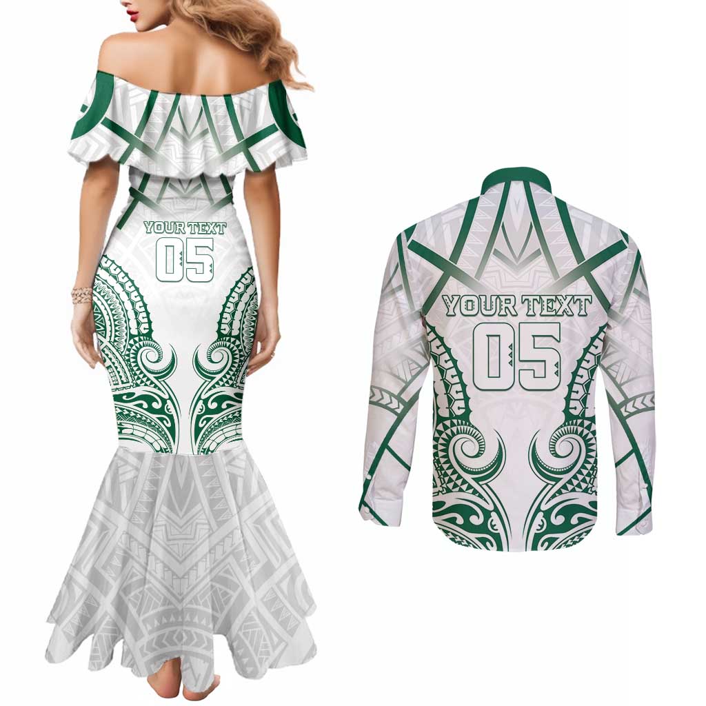 Custom Hawaii Volleyball Couples Matching Mermaid Dress and Long Sleeve Button Shirt Polynesian Pattern LT05 - Polynesian Pride