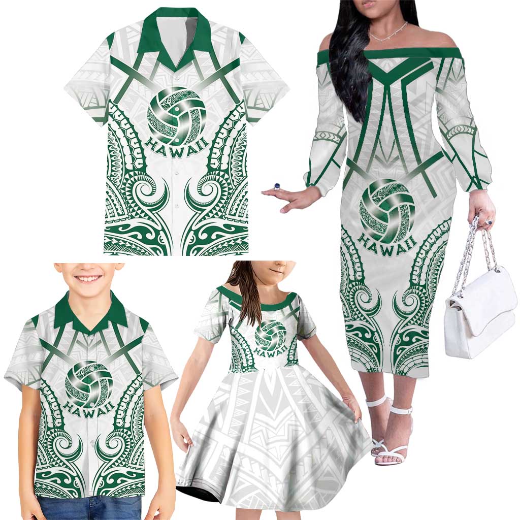 Custom Hawaii Volleyball Family Matching Off The Shoulder Long Sleeve Dress and Hawaiian Shirt Polynesian Pattern - Polynesian Pride