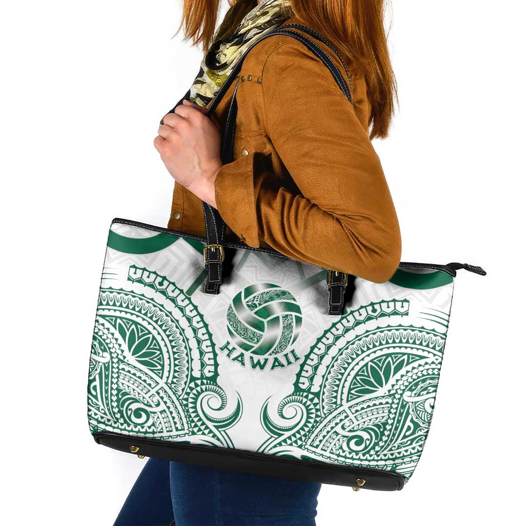 Hawaii Volleyball Leather Tote Bag Polynesian Pattern LT05 Teal - Polynesian Pride