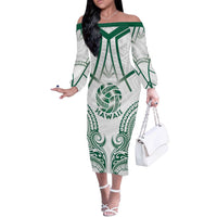Custom Hawaii Volleyball Off The Shoulder Long Sleeve Dress Polynesian Pattern LT05 Women Teal - Polynesian Pride