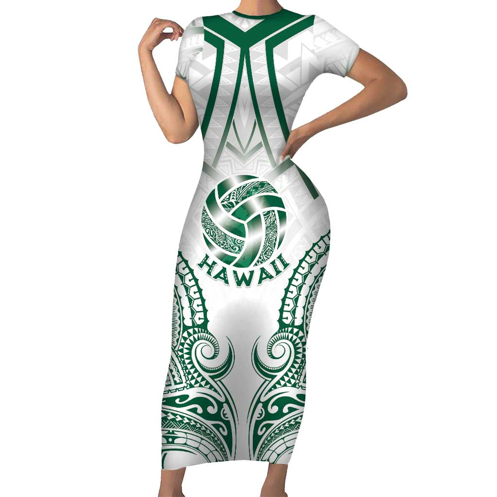 Custom Hawaii Volleyball Short Sleeve Bodycon Dress Polynesian Pattern LT05 Long Dress Teal - Polynesian Pride
