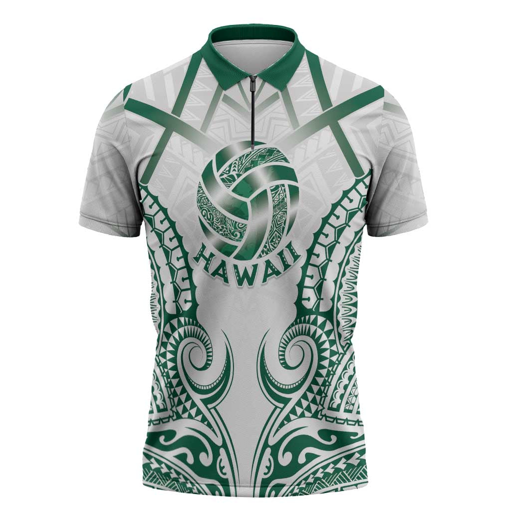 Custom Hawaii Volleyball Zipper Polo Shirt Polynesian Pattern LT05 Teal - Polynesian Pride