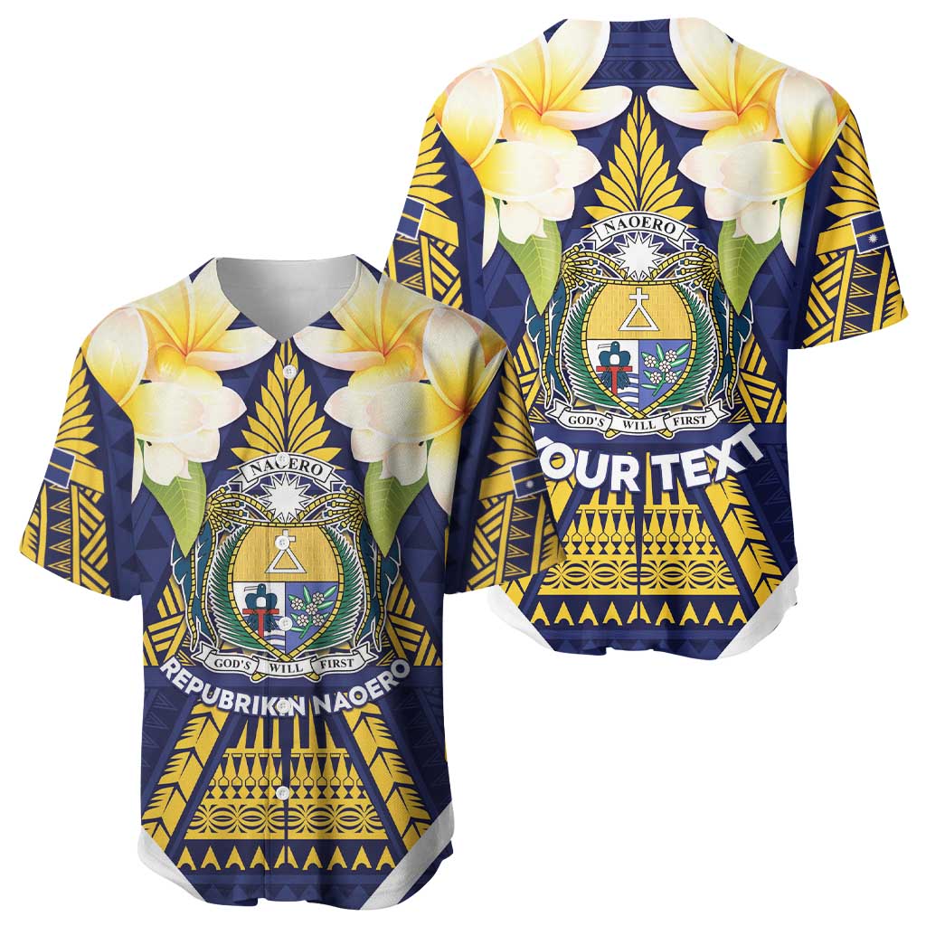 Personalised Nauru Independence Day Baseball Jersey Coat Of Arms With Plumeria - Polynesian Pride