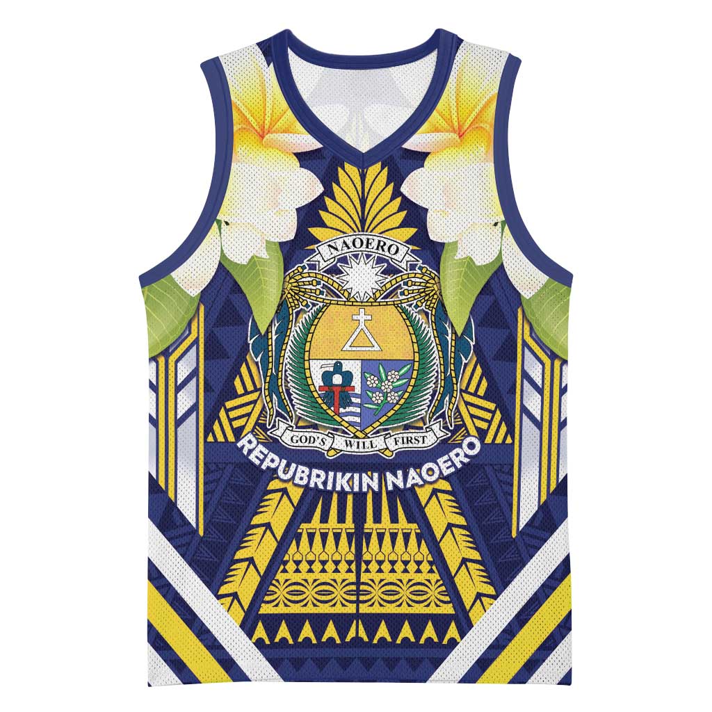 Personalised Nauru Independence Day Basketball Jersey Coat Of Arms With Plumeria LT05 Unisex Navy - Polynesian Pride