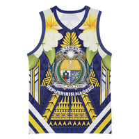Personalised Nauru Independence Day Basketball Jersey Coat Of Arms With Plumeria LT05 Unisex Navy - Polynesian Pride