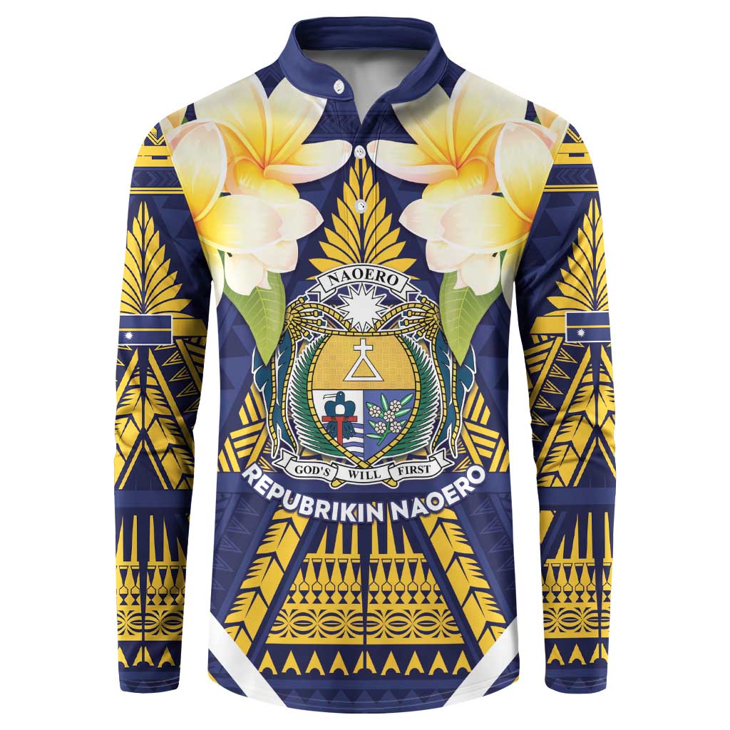 Personalised Nauru Independence Day Button Sweatshirt Coat Of Arms With Plumeria LT05 Navy - Polynesian Pride
