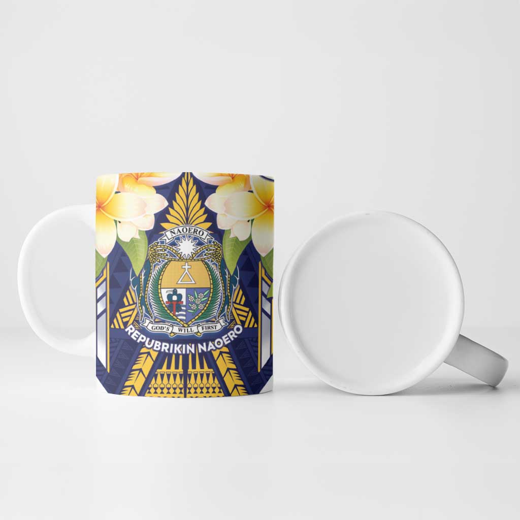 Personalised Nauru Independence Day Ceramic Mug Coat Of Arms With Plumeria LT05 - Polynesian Pride