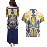 Personalised Nauru Independence Day Couples Matching Puletasi and Hawaiian Shirt Coat Of Arms With Plumeria LT05 - Polynesian Pride