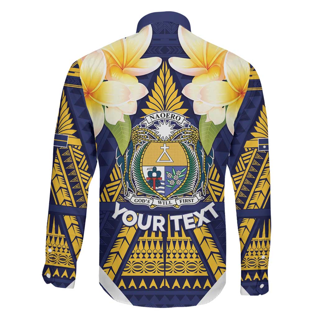 Personalised Nauru Independence Day Family Matching Long Sleeve Bodycon Dress and Hawaiian Shirt Coat Of Arms With Plumeria - Polynesian Pride