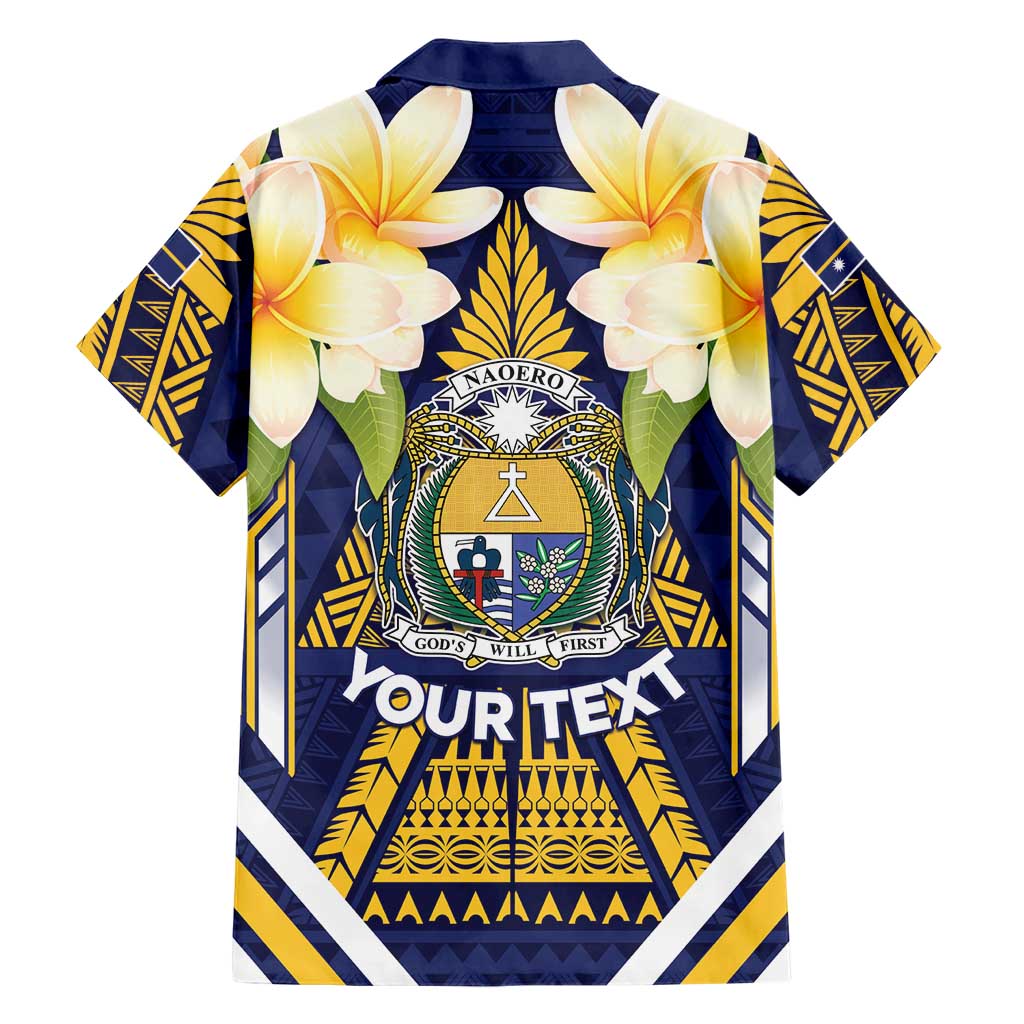 Personalised Nauru Independence Day Family Matching Mermaid Dress and Hawaiian Shirt Coat Of Arms With Plumeria - Polynesian Pride