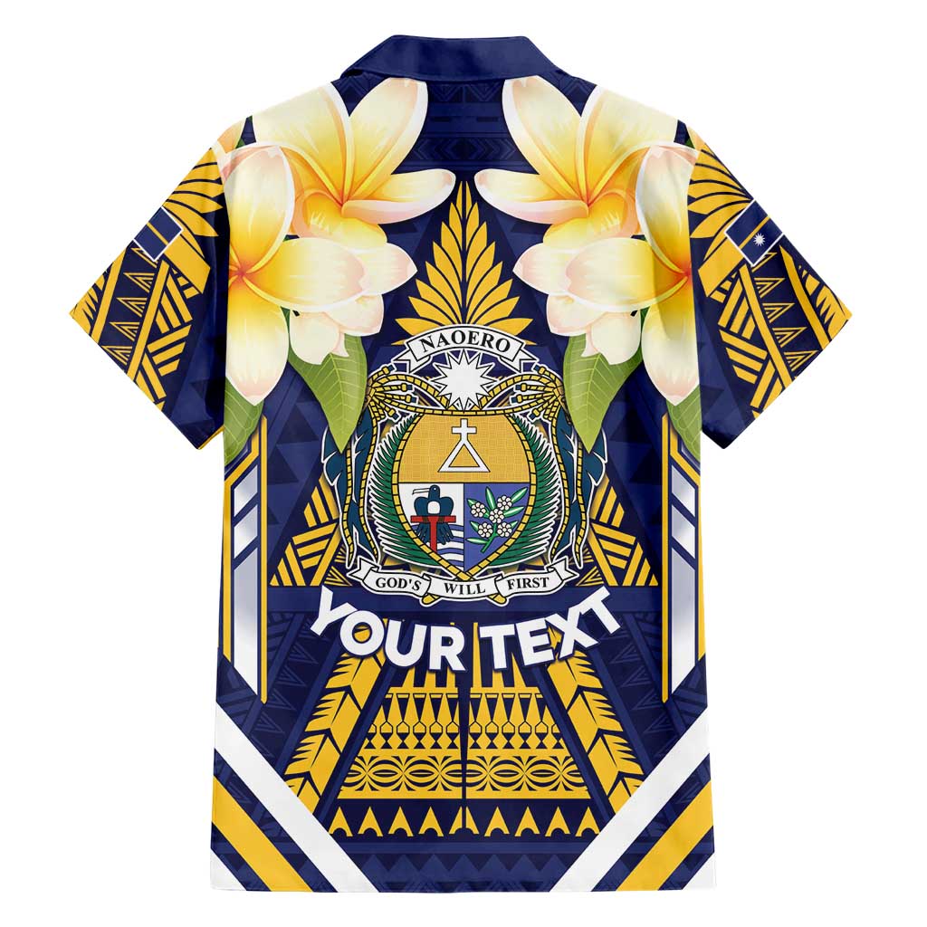 Personalised Nauru Independence Day Family Matching Off The Shoulder Long Sleeve Dress and Hawaiian Shirt Coat Of Arms With Plumeria - Polynesian Pride