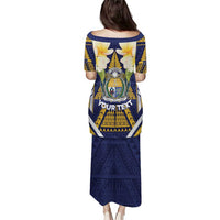 Personalised Nauru Independence Day Family Matching Puletasi and Hawaiian Shirt Coat Of Arms With Plumeria - Polynesian Pride