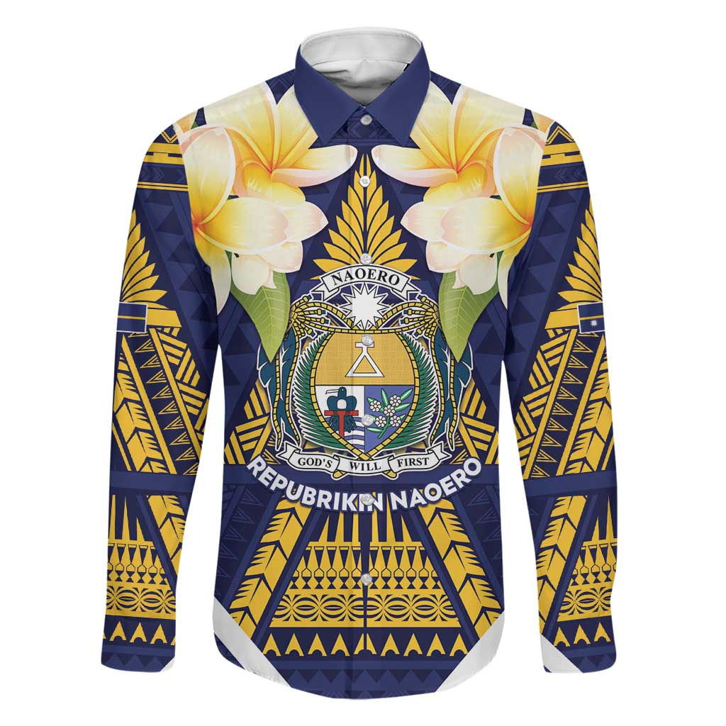Personalised Nauru Independence Day Family Matching Summer Maxi Dress and Hawaiian Shirt Coat Of Arms With Plumeria - Polynesian Pride