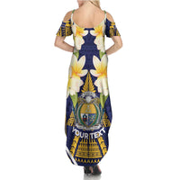 Personalised Nauru Independence Day Family Matching Summer Maxi Dress and Hawaiian Shirt Coat Of Arms With Plumeria - Polynesian Pride