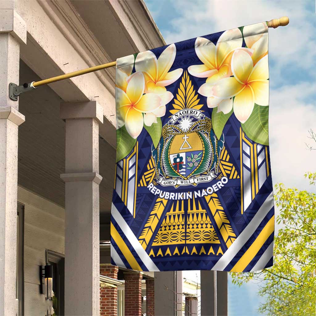 Nauru Independence Day Garden Flag Coat Of Arms With Plumeria LT05 House Flag Navy - Polynesian Pride
