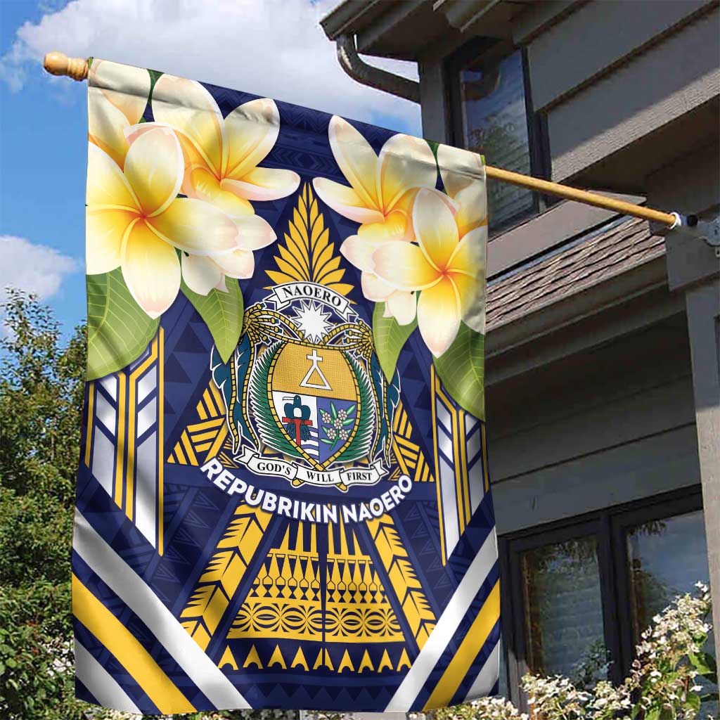 Nauru Independence Day Garden Flag Coat Of Arms With Plumeria LT05 - Polynesian Pride