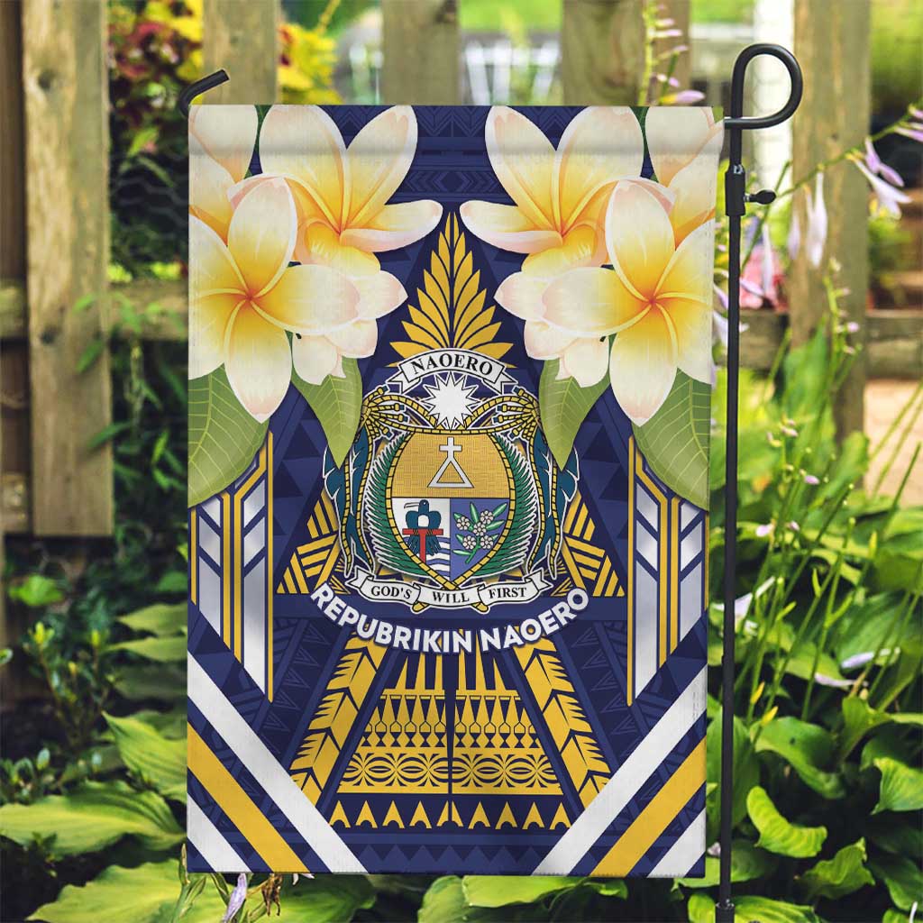 Nauru Independence Day Garden Flag Coat Of Arms With Plumeria LT05 Garden Flag Navy - Polynesian Pride