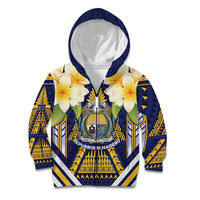 Personalised Nauru Independence Day Kid Hoodie Coat Of Arms With Plumeria LT05 Zip Hoodie Navy - Polynesian Pride