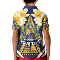 Personalised Nauru Independence Day Kid Polo Shirt Coat Of Arms With Plumeria - Polynesian Pride
