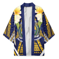 Personalised Nauru Independence Day Kimono Coat Of Arms With Plumeria LT05 Unisex Navy - Polynesian Pride