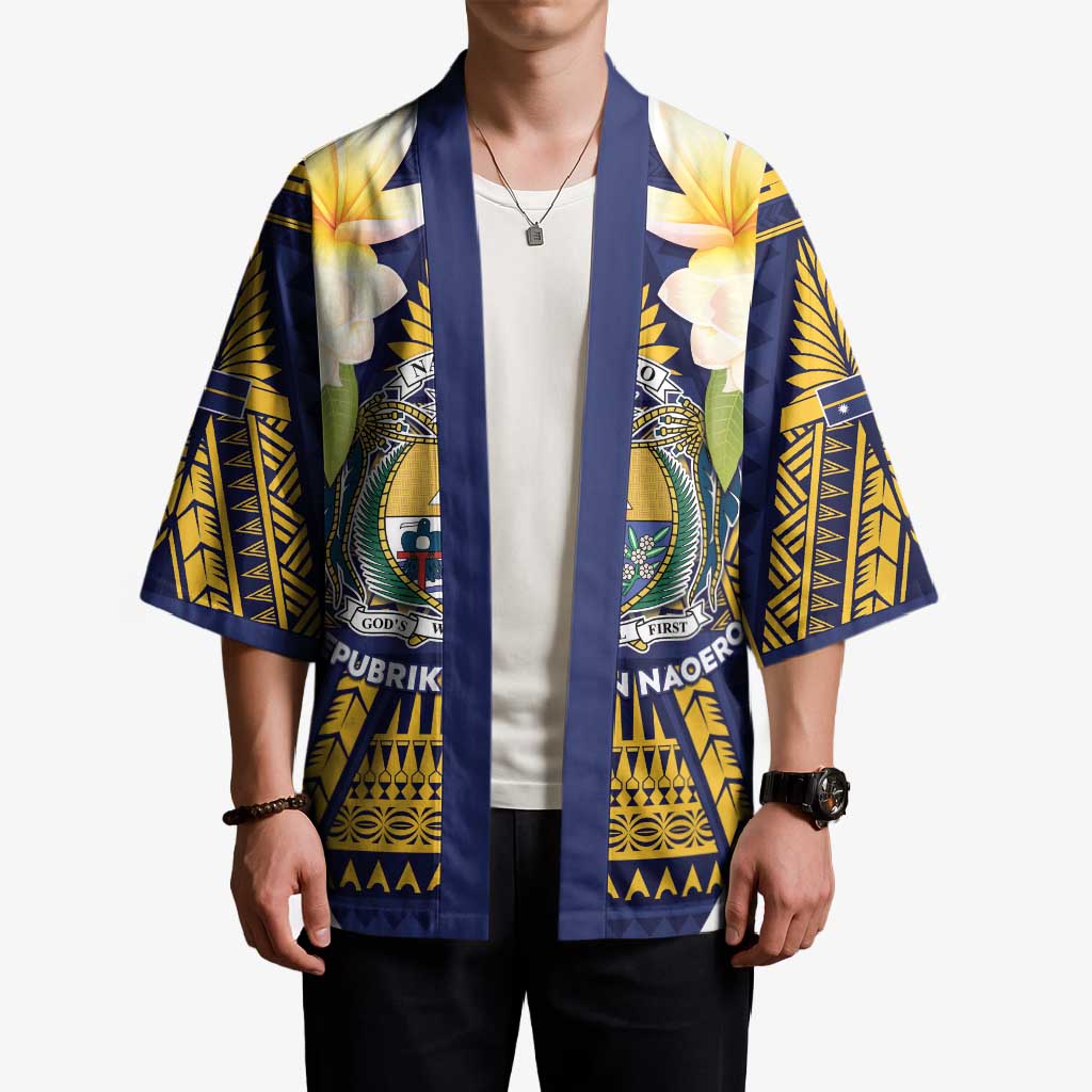 Personalised Nauru Independence Day Kimono Coat Of Arms With Plumeria LT05 - Polynesian Pride