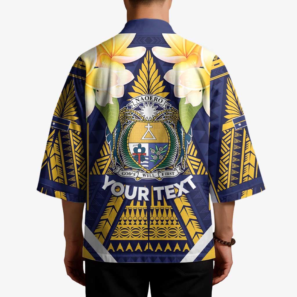 Personalised Nauru Independence Day Kimono Coat Of Arms With Plumeria LT05 - Polynesian Pride
