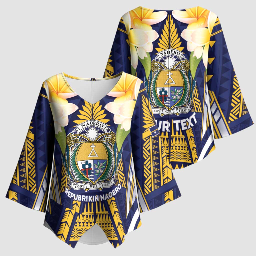 Personalised Nauru Independence Day Kimono Sleeve Blouse Coat Of Arms With Plumeria LT05 - Polynesian Pride