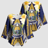 Personalised Nauru Independence Day Kimono Sleeve Blouse Coat Of Arms With Plumeria LT05 - Polynesian Pride