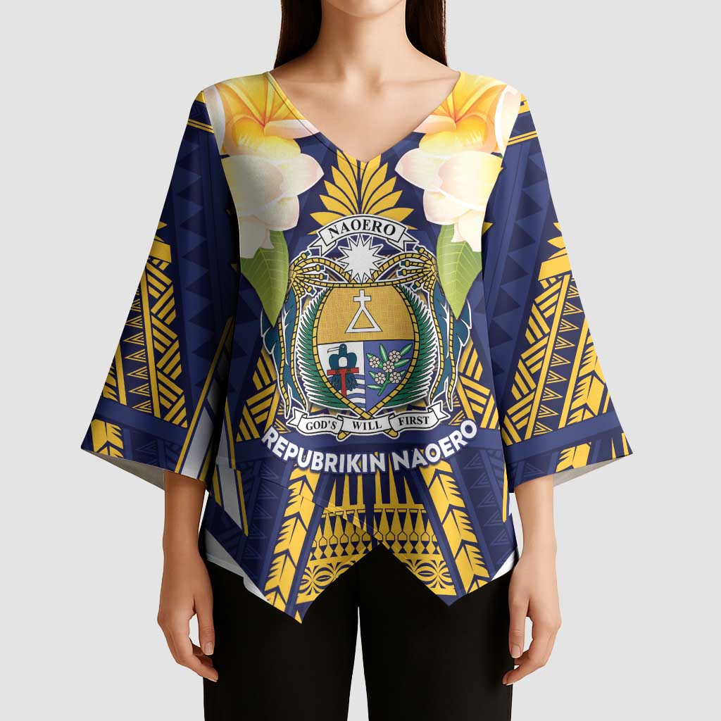Personalised Nauru Independence Day Kimono Sleeve Blouse Coat Of Arms With Plumeria LT05 - Polynesian Pride