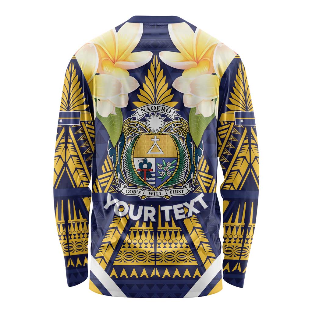 Personalised Nauru Independence Day Long Sleeve Shirt Coat Of Arms With Plumeria LT05 - Polynesian Pride