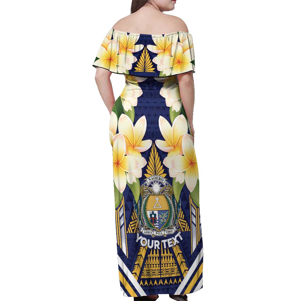 Personalised Nauru Independence Day Off Shoulder Maxi Dress Coat Of Arms With Plumeria LT05 - Polynesian Pride