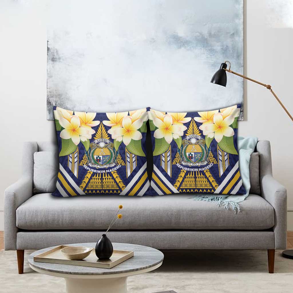 Nauru Independence Day Pillow Cover Coat Of Arms With Plumeria LT05 - Polynesian Pride
