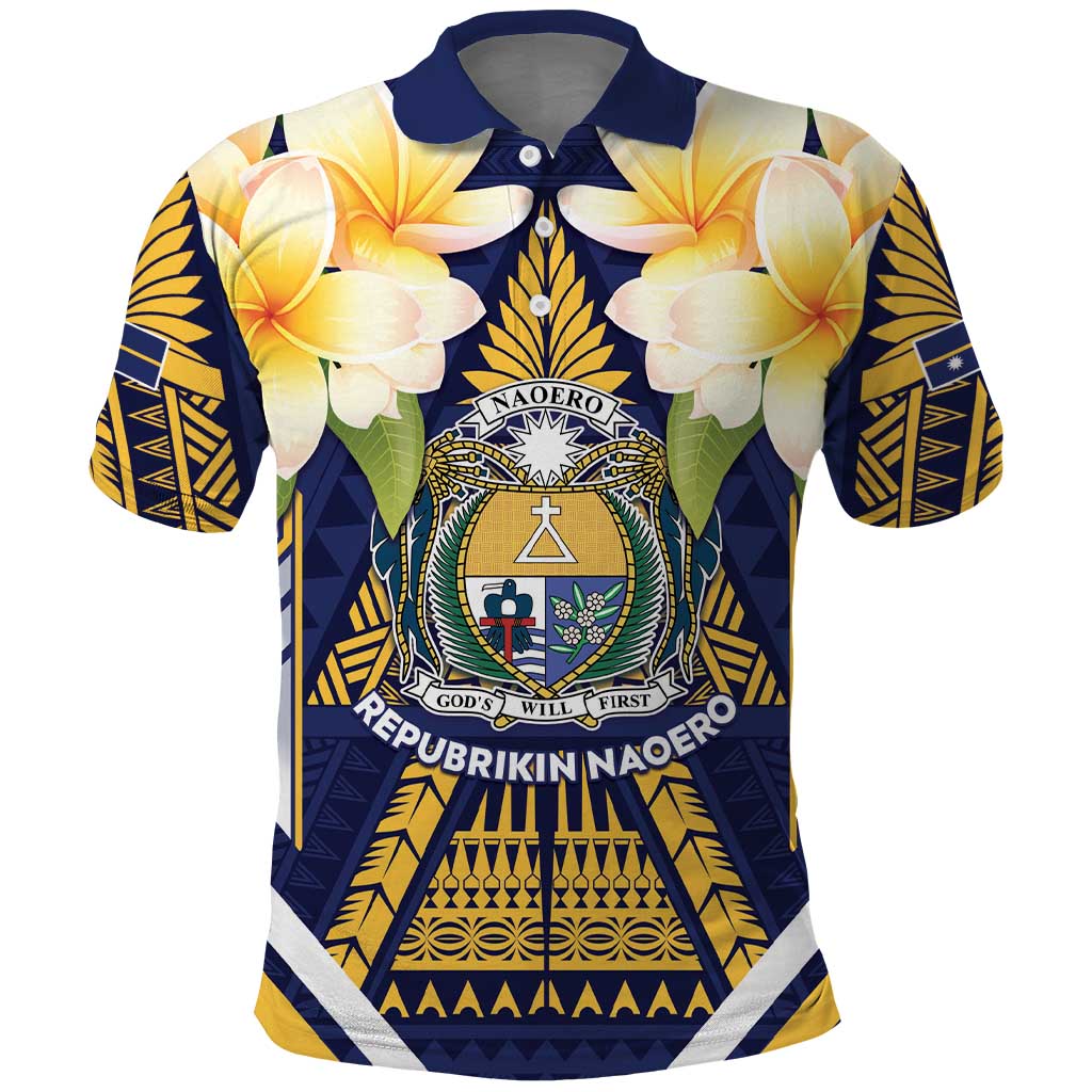 Personalised Nauru Independence Day Polo Shirt Coat Of Arms With Plumeria LT05 Navy - Polynesian Pride