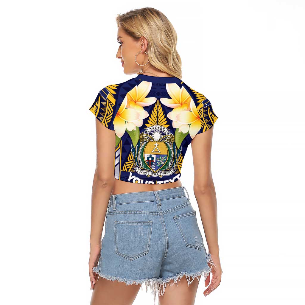 Personalised Nauru Independence Day Raglan Cropped T Shirt Coat Of Arms With Plumeria LT05 - Polynesian Pride