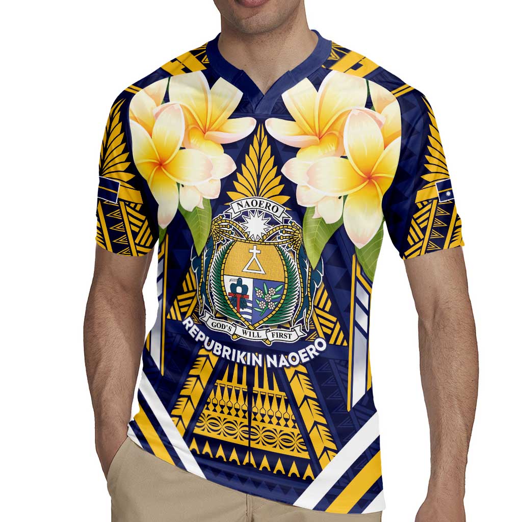 Personalised Nauru Independence Day Rugby Jersey Coat Of Arms With Plumeria - Polynesian Pride